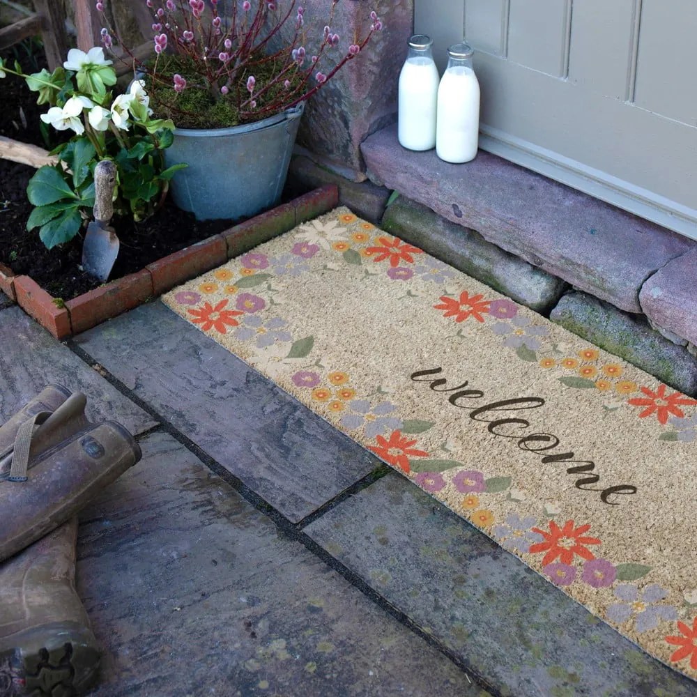 Covoraș de intrare din fibre de nucă de cocos 40x120 cm Welcome Floral – Artsy Doormats
