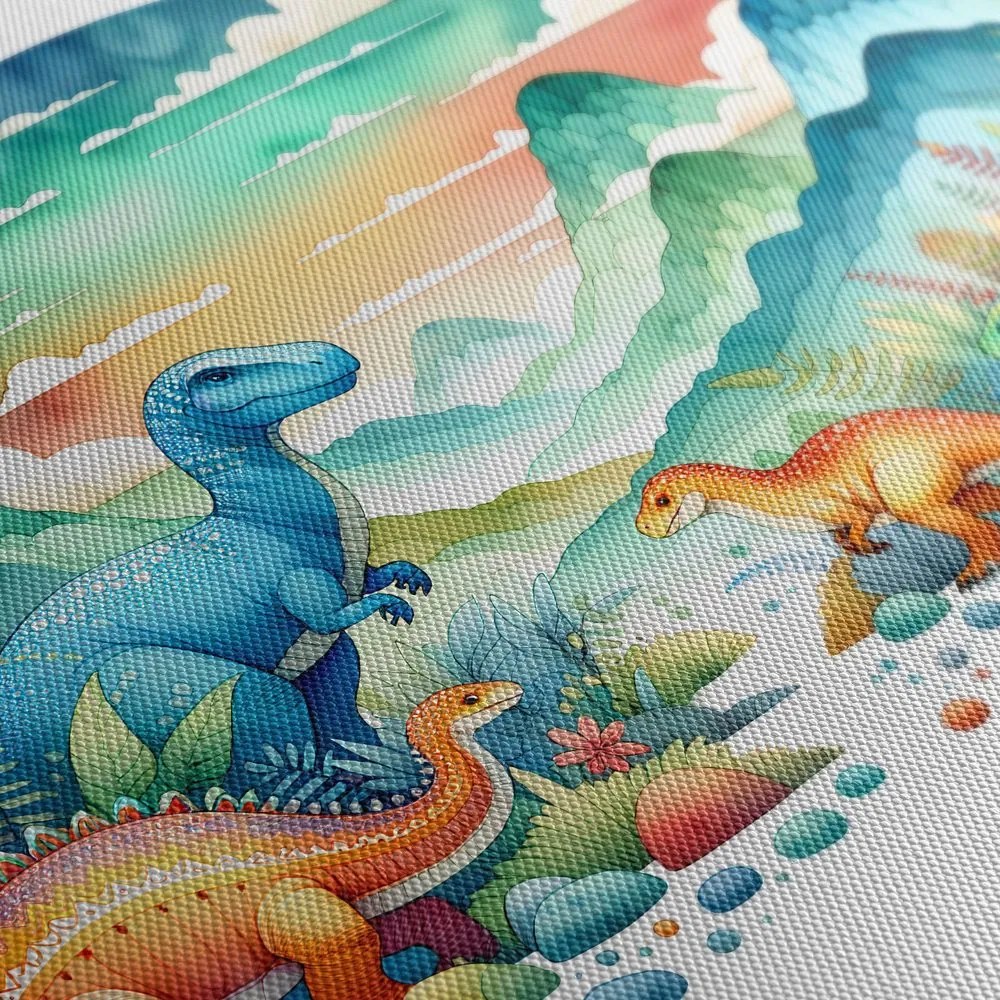 Tablou dinozauri colorați în munți