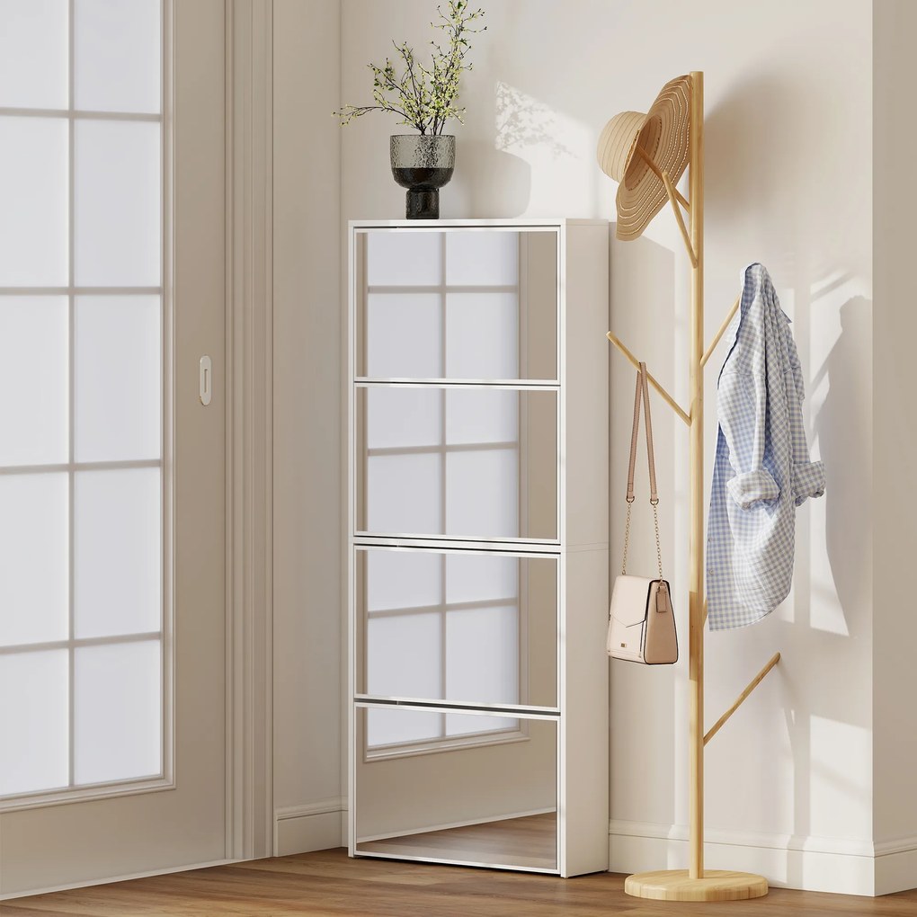HOMCOM Dulap pentru Pantofi Economizor de Spațiu cu 4 Uși cu Oglindă 63x17x146 cm Alb | Aosom Romania