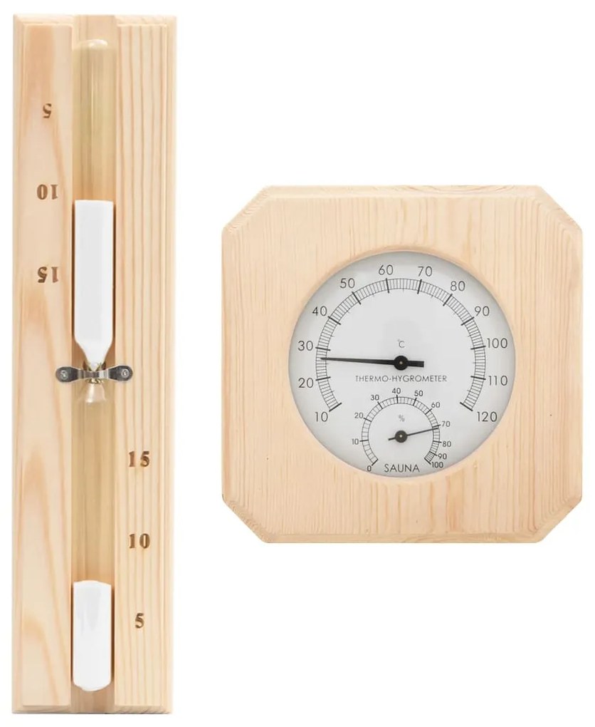 vidaXL Set 2 în 1 higrotermograf și clepsidră de saună, lemn masiv pin