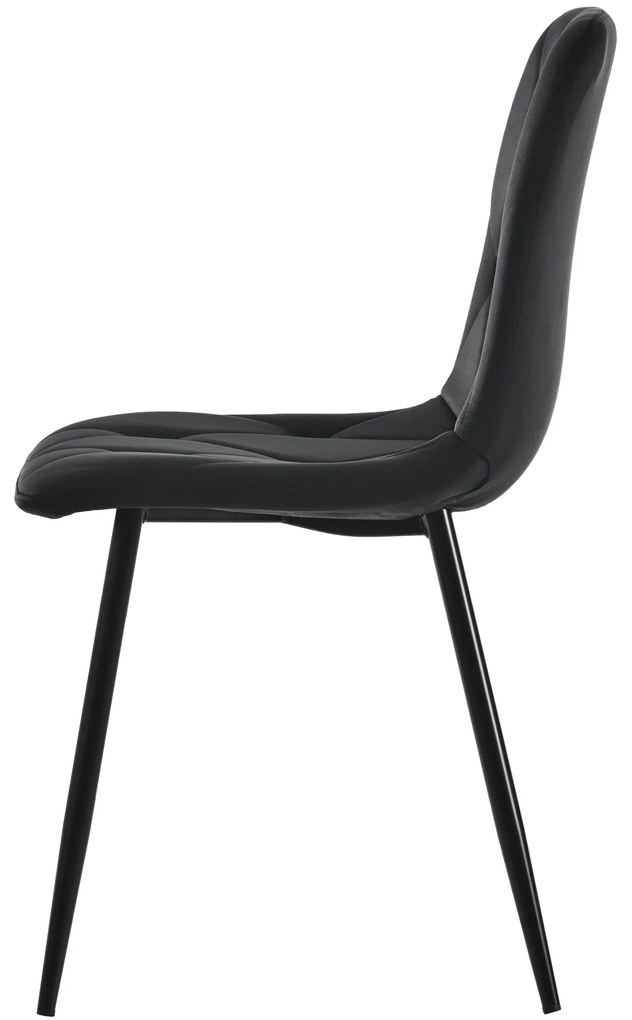 Set de 4 scaune tapițate în catifea twill pentru sala de mese cu spătar, structură din metal, 45x40x86 cm, Negru