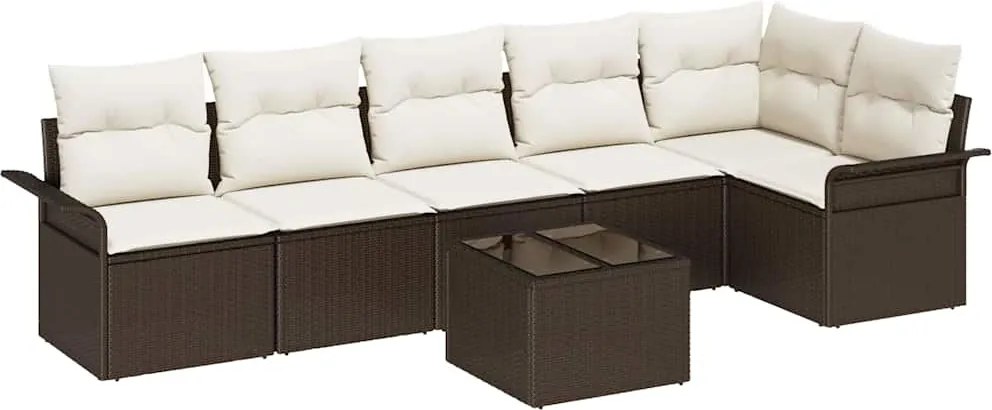 vidaXL Set de canapele pentru grădină cu pernă 7 pcs Maro Rattan poli