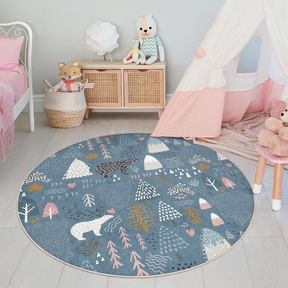 Covor pentru copii albastru lavabil ø150 cm Forest Land – Mila Home