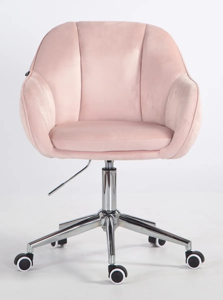 HR2055K Scaun Roz Pudra din Catifea cu Bază Cromata