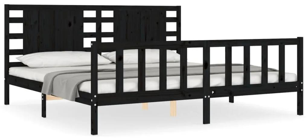 3192835 vidaXL Cadru de pat cu tăblie Super King Size, negru, lemn masiv