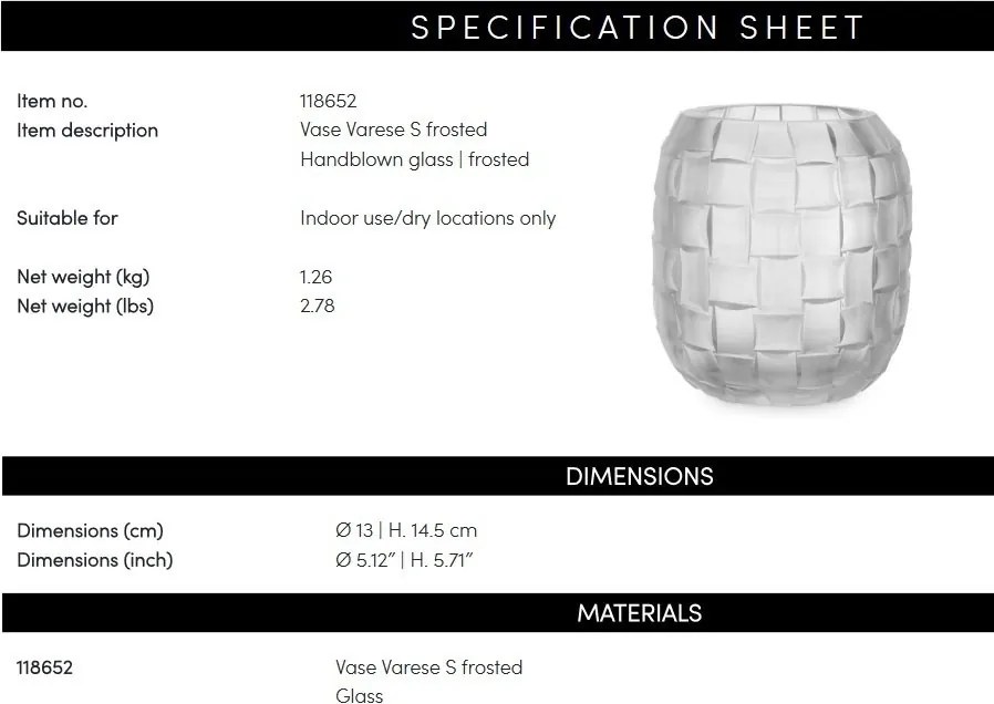 Vas decorativ design LUX realizat manual din sticla Varese S frosted