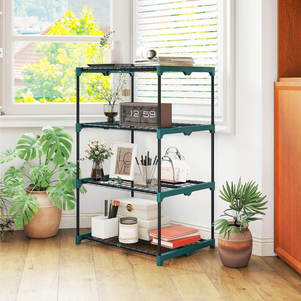 Outsunny Suport Vertical pentru Plante cu 4 Niveluri din Oțel și Plastic, Suport pentru Ghivece de Interior și Exterior, Grădină, Balcon, 67x49x105 cm, Verde Închis | Aosom Romania