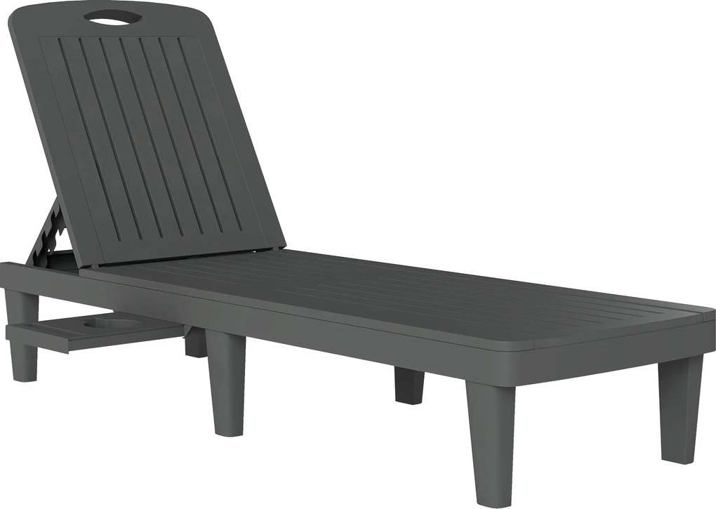 Outsunny Set de 2 șezlonguri de grădină din plastic PP cu tavă laterală, reglabile în 5 poziții, gri | Aosom Romania