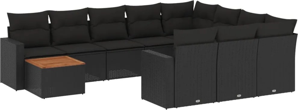 vidaXL Set canapele de grădină cu perne, 11 piese, negru, poliratan