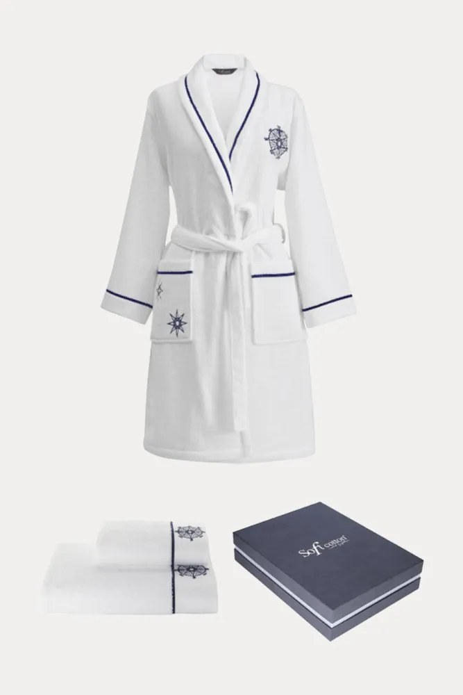 Halat pentru femei MARINE LADY + prosop + prosop de corp + cutie cadou S Albastru închis / Navy