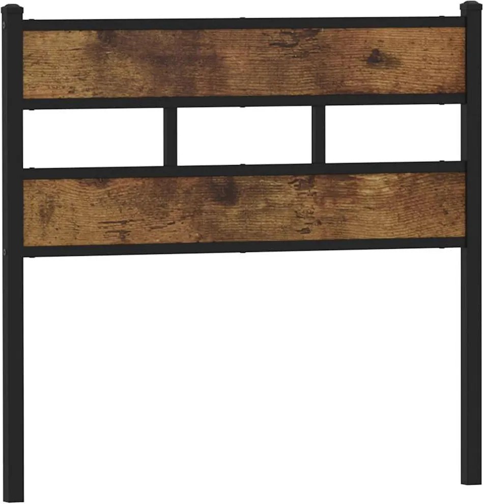 vidaXL Tăblie de pat de schimb, stejar fumuriu, 90 cm, fier și lemn prelucrat