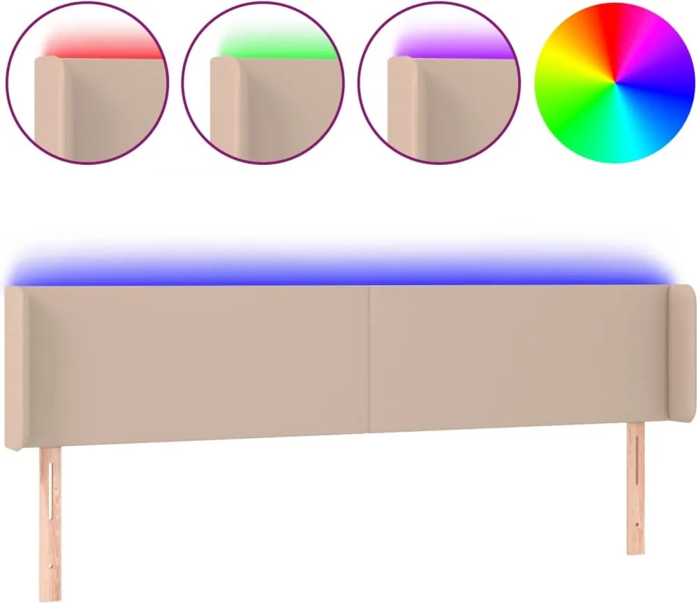 vidaXL Tăblie de pat cu LED, cappuccino 163x16x78/88cm piele ecologică