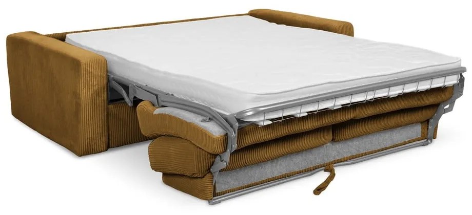 Canapea galben-muștar extensibilă cu tapițerie din catifea reiată 195 cm Nona – Makamii