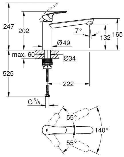 Baterie bucatarie Grohe Eurosmart crom cu pipa medie