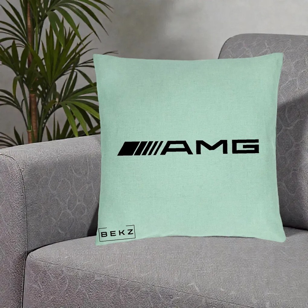 Perna Personalizata cu emblema Mercedes-AMG, 40x40 cm, Verde Menta, Husa Detasabila, Perna Inclusa, BEKZ®