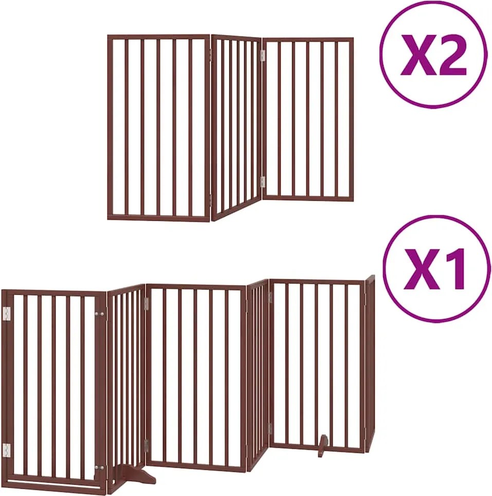 vidaXL Poartă câini pliabilă cu ușă 12 panouri maro 600 cm, lemn plop