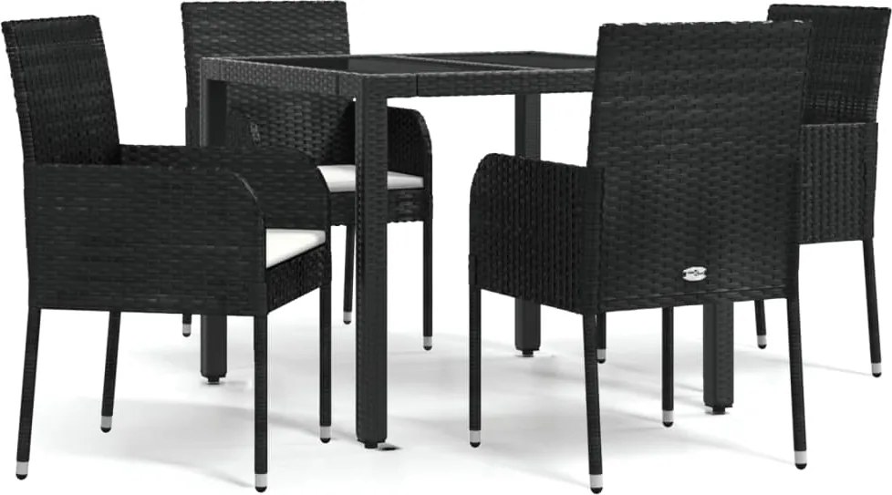 vidaXL Set mobilier de grădină cu perne, 5 piese, negru, poliratan