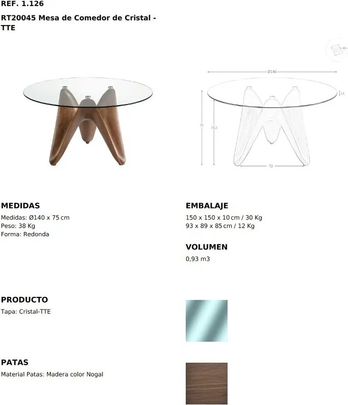 Masa dining design modern Walnut Round 140cm