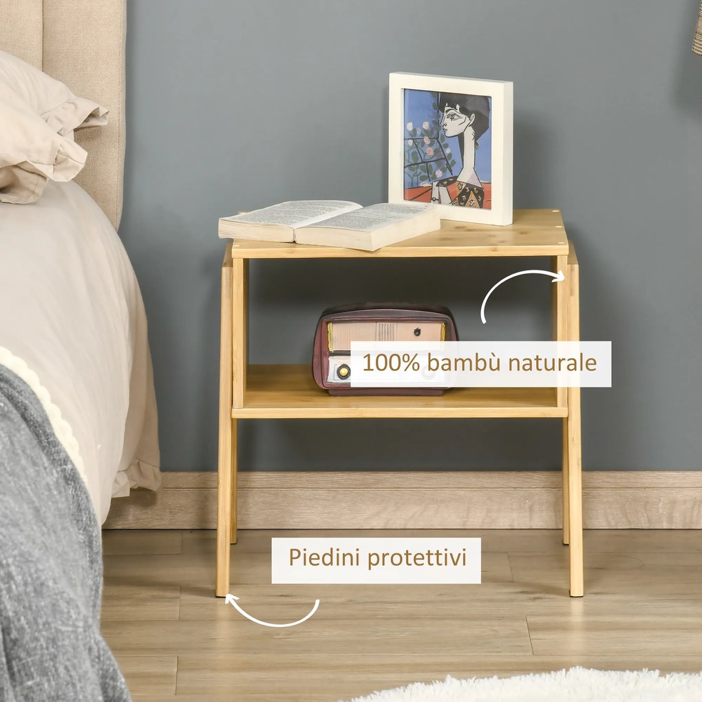 Noptiera Multifunctionala din Bambus HOMCOM, Design Deschis, Natural 43x32.5x42cm | AOSOM RO