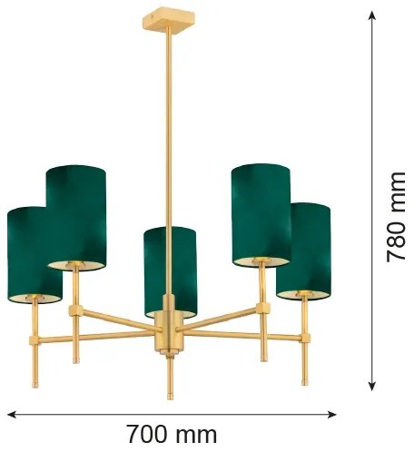 Lustră pe tijă ABRUZZO 5xE14/7W/230V alamă/verde Argon 2147