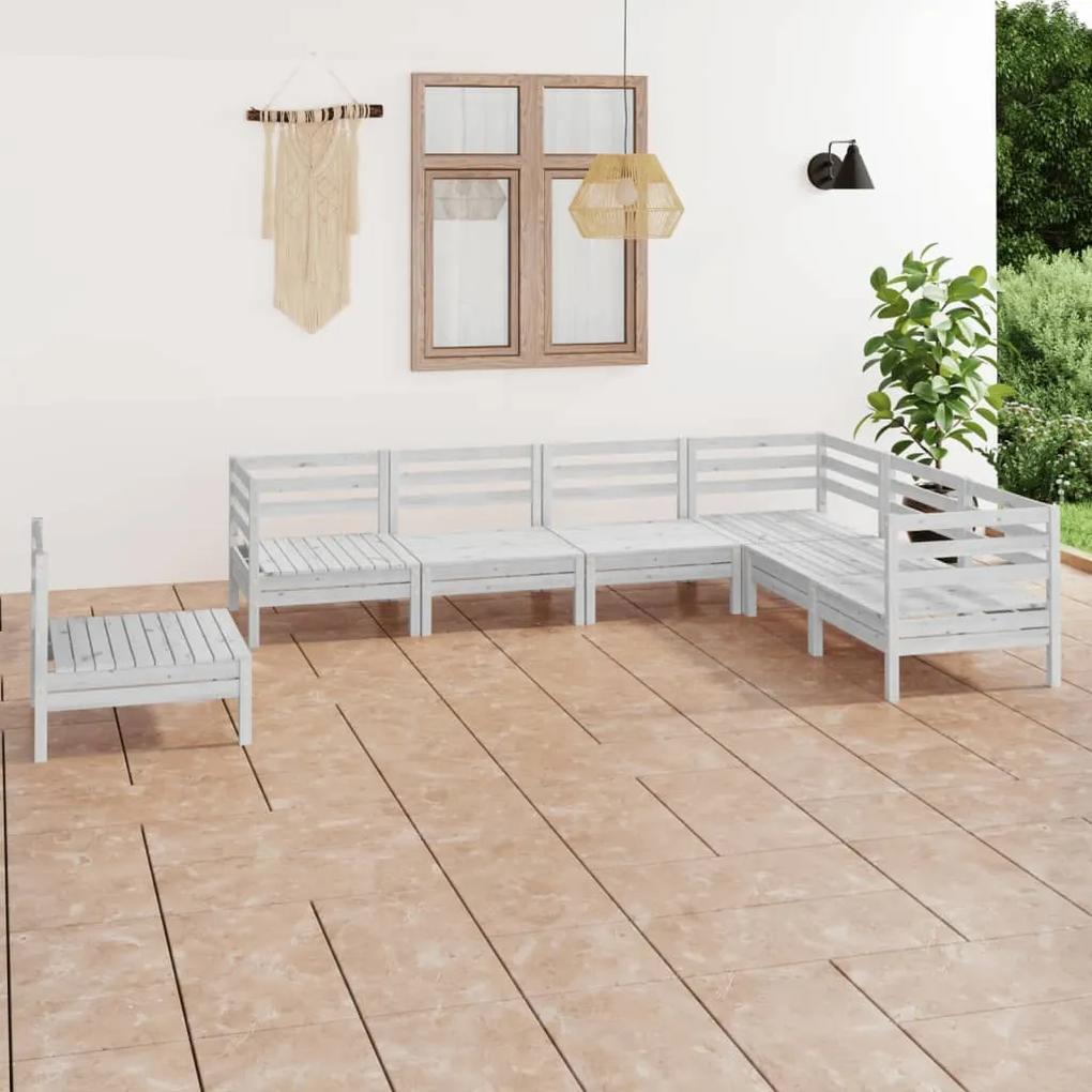 3083035 vidaXL Set mobilier de grădină, 7 piese, alb, lemn masiv de pin
