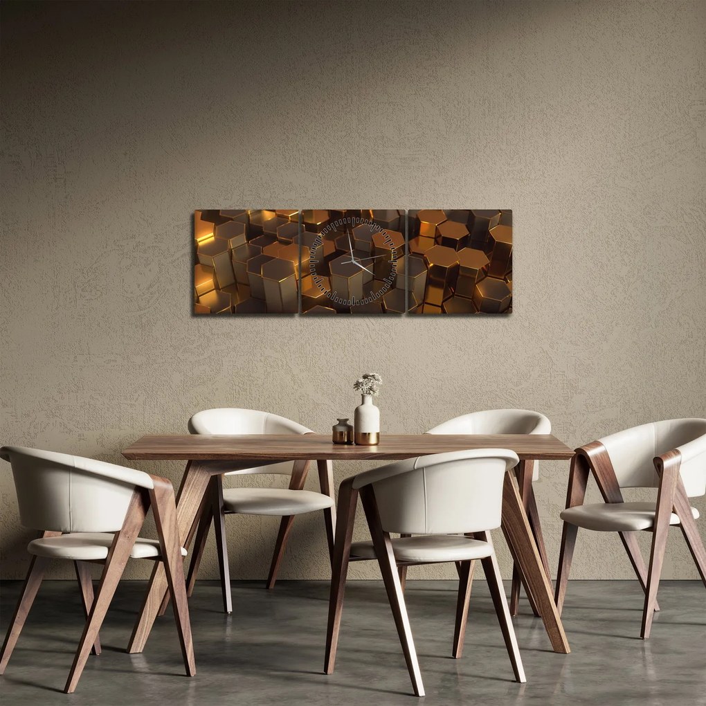 Tablou - Hexagoane de bronz (cu ceas) (90x30 cm)