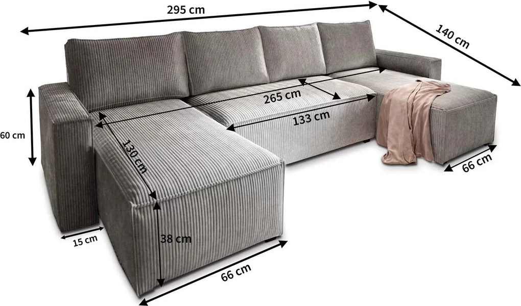 Coltar in forma de U SMART COSARO 295x140 cm, gri inchis