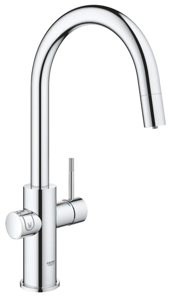 Baterie bucatarie Grohe Blue Home Duo, cu dus extractibil, pipa C, sistem filtrare, racire si carbonatare, starter kit, crom - 31541000