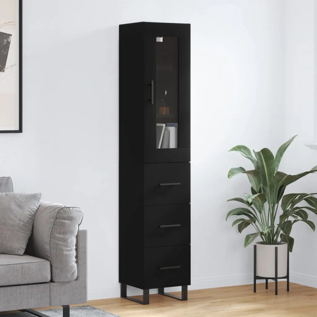 3199258 vidaXL Dulap înalt, negru, 34,5x34x180 cm, lemn prelucrat