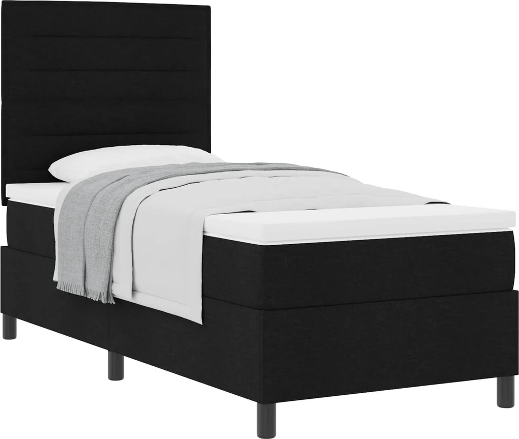 vidaXL Pat cu arcuri cu saltea cu headboard Negru 90 x 190 cm țesătură