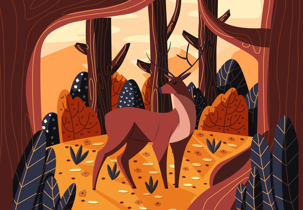 Fototapet - Cerb in pădure,grafic (147x102 cm)