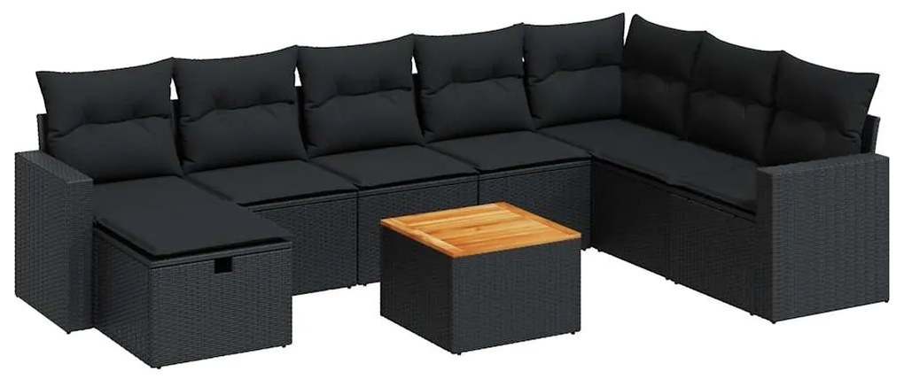 3325800 vidaXL Set mobilier de grădină cu perne, 9 piese, negru, poliratan