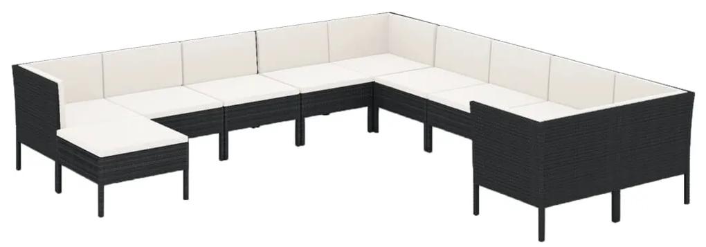 3094516 vidaXL Set mobilier de grădină cu perne, 11 piese, negru, poliratan