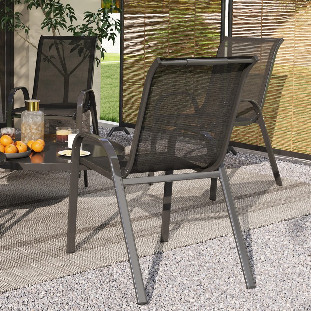 Outsunny Set de 4 Scaune Suprapozabile cu Spătar Înalt și șezut din Plasă, 54x71x93 cm, Negru | Aosom Romania