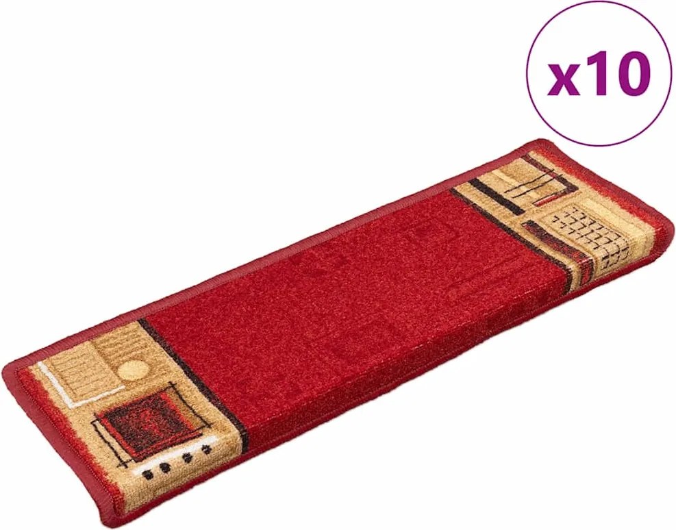 vidaXL Covorașe pentru scări autoadezive, 10 buc., roșu, 65x21x4 cm