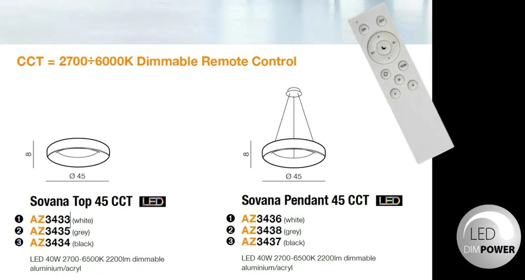 Lustra LED dimabila cu telecomanda SOVANA TOP alba 45 ZZ AZ3433