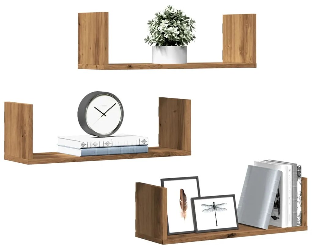 vidaXL Rafturi perete 3buc. stejar artizanal 58x18x18cm lemn prelucrat