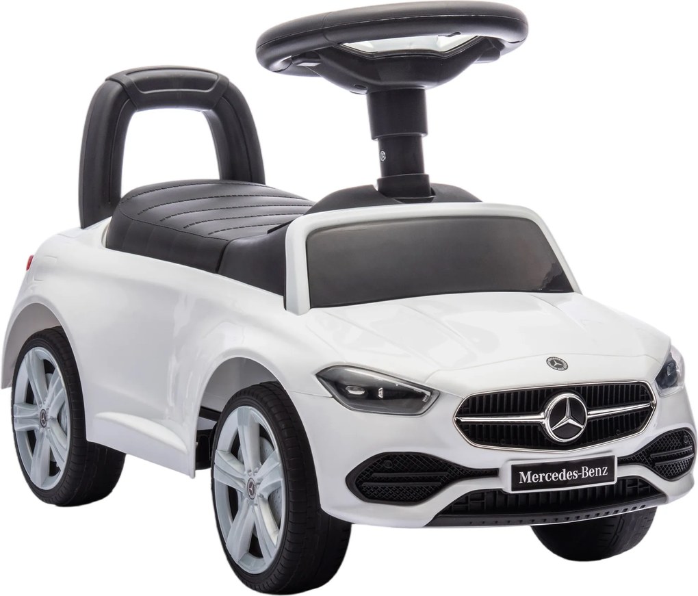 Mașinuță Electrică AIYAPLAY pentru Copii Licență Mercedes Benz cu Claxon și Spațiu de Depozitare, 65x28x39 cm, Alb | Aosom Romania