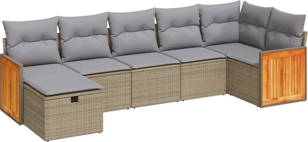 vidaXL Set canapele de grădină, 7 piese, cu perne, bej, poliratan