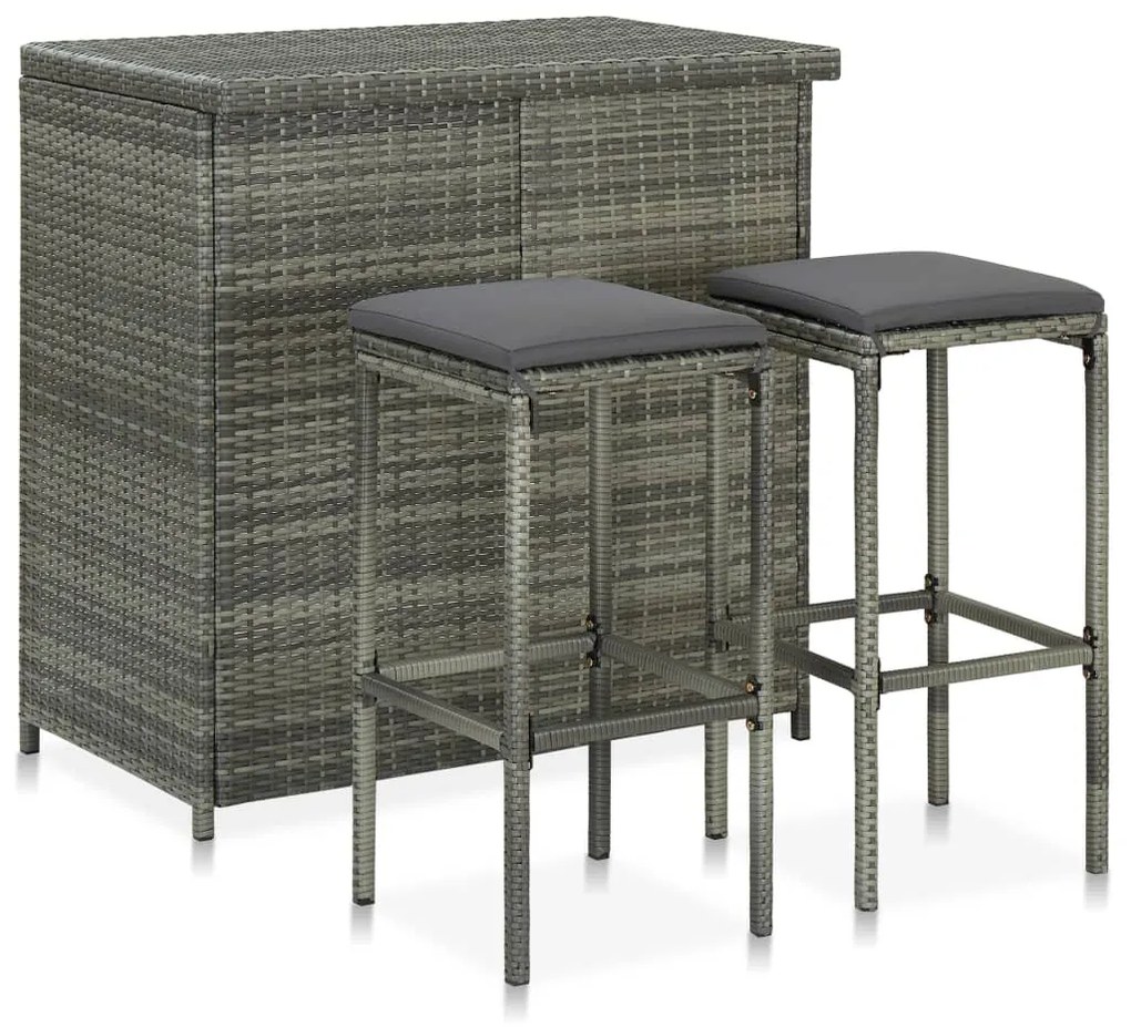 313472 vidaXL Set mobilier de bar, 3 piese, gri, poliratan