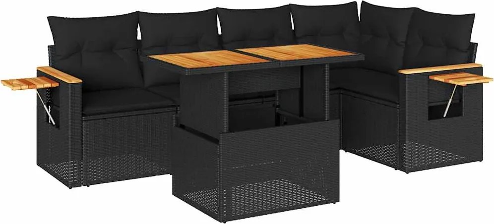 vidaXL Set mobilier grădină perne 6 piese negru poliratan/lemn acacia