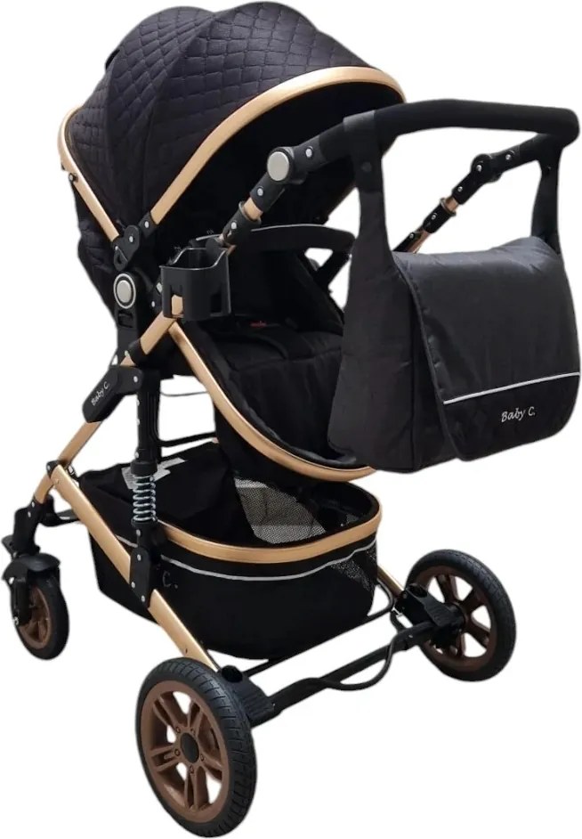 Carucior nou nascuti 2 in 1 Baby Care™ PRO 531, Cu geanta bebe, Cadru Aluminiu Gold , Amortizoare, Roti din cauciuc plin AVE, Spatar reglabil 3