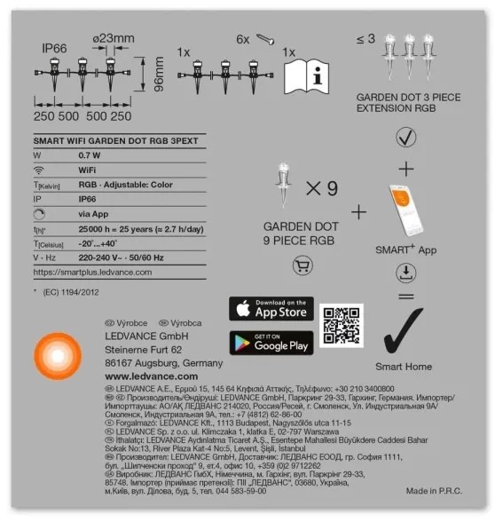 Ledvance - Set pre prelungitor exterior LED RGB SMART+ 3xLED/0,7W/230V IP65 Wi-F