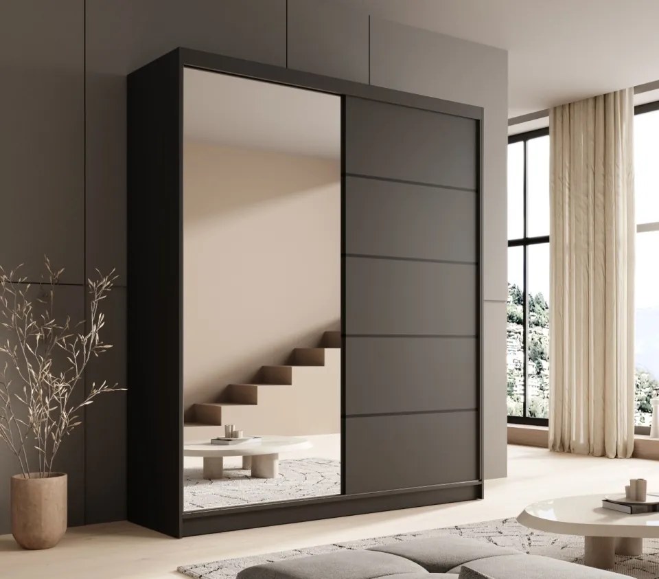 Dulap cu usi glisante si oglinda, 180x58x215 cm, Nico 180, ADRK Furniture (Culoare: Alb / Alb)