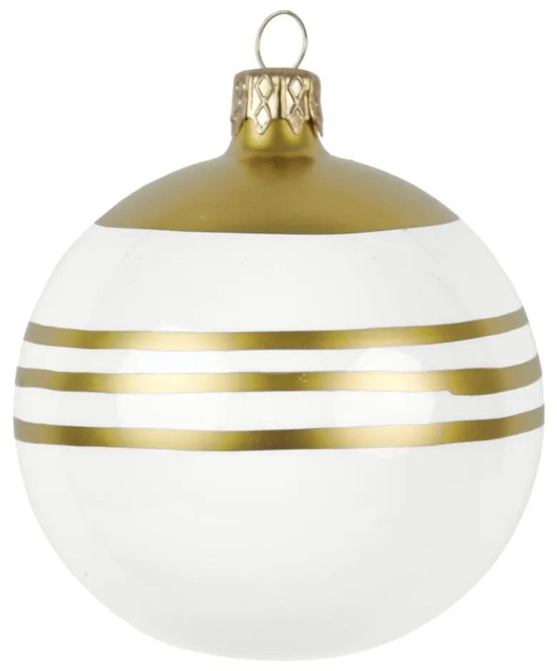 Set 3 globulețe albe-aurii din sticlă pentru Crăciun Ego Dekor