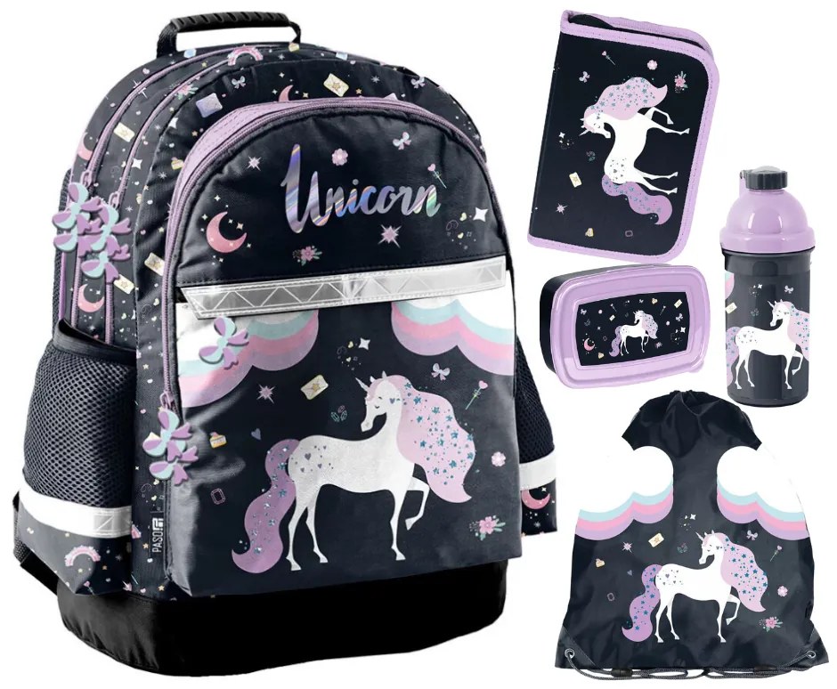 Set școlar pentru fete UNICORN - set din 5 piese cu rucsac și accesorii