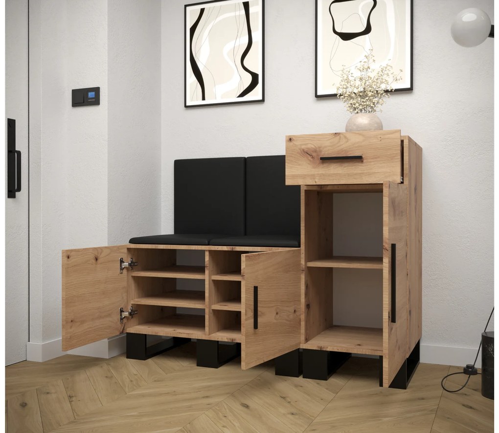 Set mobilier pentru hol Amanda 18 (Stejar artisan + Negru). 1086014