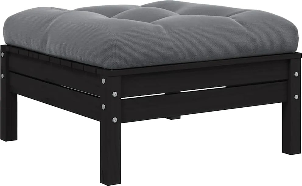 vidaXL Taburet de grădină cu pernă antracit, negru, lemn masiv de pin