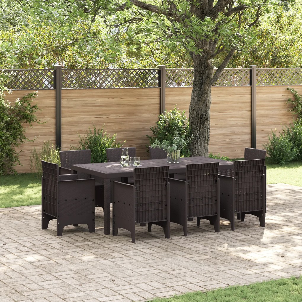 vidaXL Set de masă pentru grădină 9 pcs Maro Ratan Polt