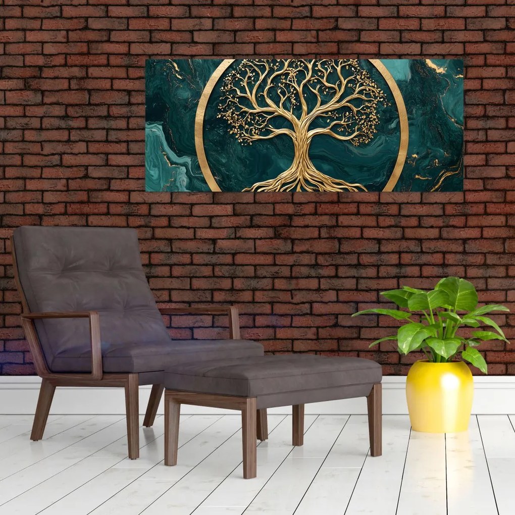 Tablou – Arborele vieții auriu în marmură (120x50 cm)